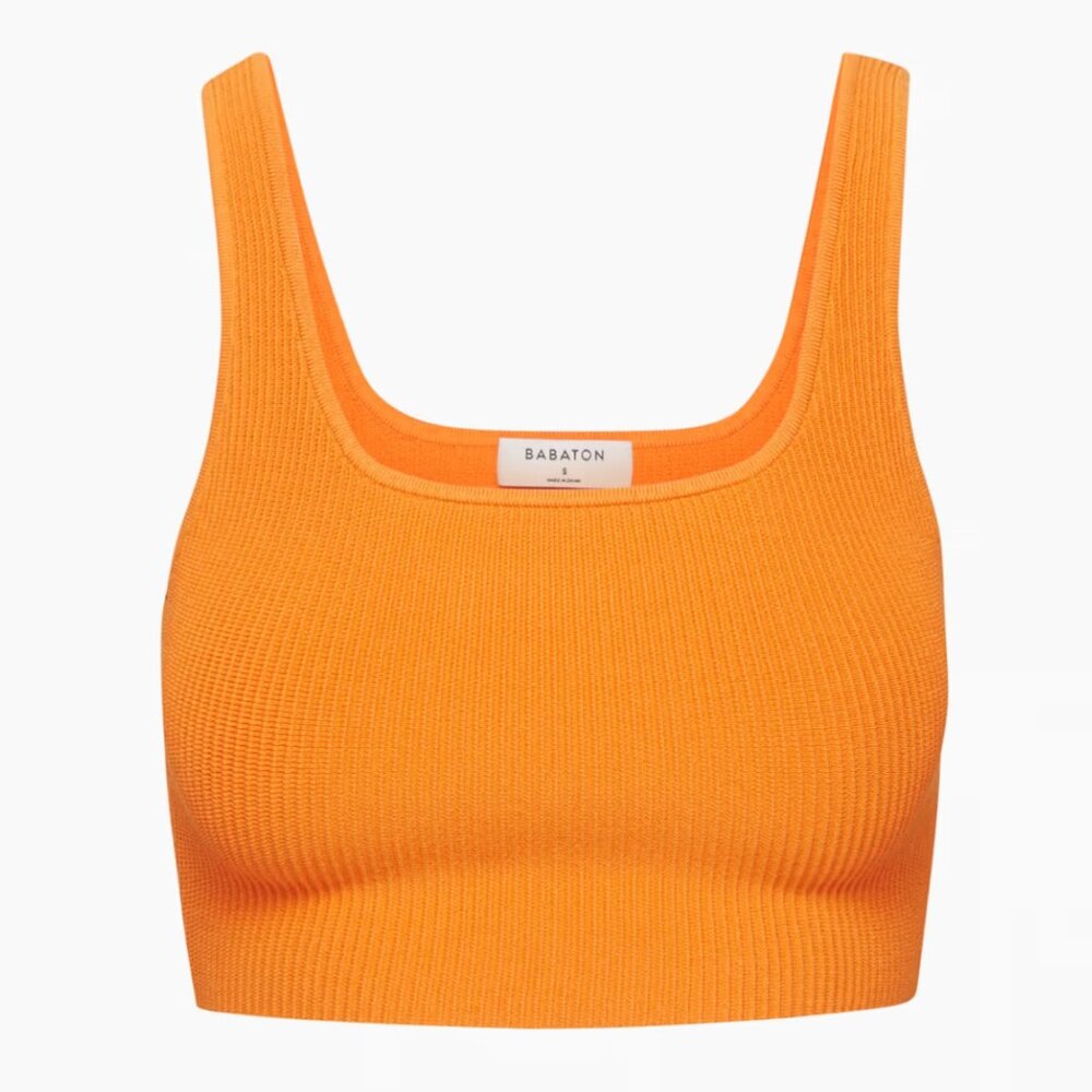 Babaton Sculpt Knit Squareneck Cropped Tank in Mustard Yellow